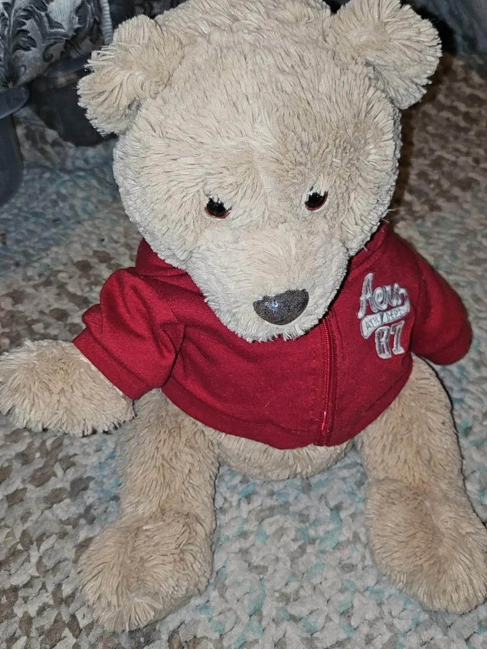 Plush Teddy Bear in Beige with Red Hoodie - Kids Toy